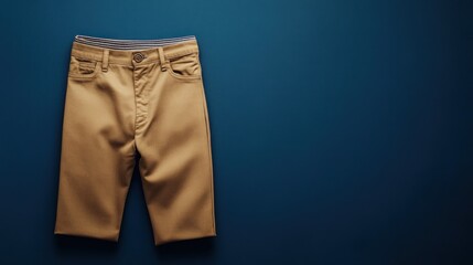 Wall Mural - Mustard yellow casual shorts on a navy blue background.