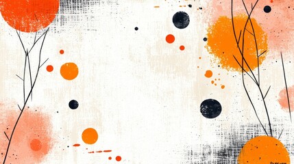 Poster - Abstract Background with Orange and Black Splashes and Delicate Branch Elements