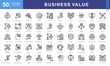 © Dewi - Business Value theme icon set visually represents the core principles of creating, delivering, and measuring value in a business context. Designed with a sleek and professional aesthetic.