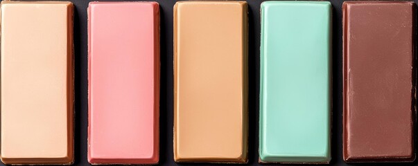 Aufkleber - Pastel chocolates concept. Assorted chocolate bars in various colors and flavors beautifully arranged.