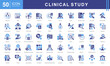 © Dewi Sari - Clinical study icon collection set. Containing adverse event, baseline, double blind, blinding, case report form, endpoint, clinical trial icon.