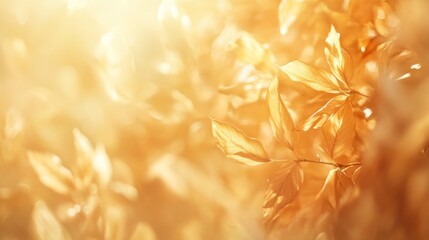 Poster - Golden autumn leaves backlit by sunlight, creating a warm, blurred bokeh effect.