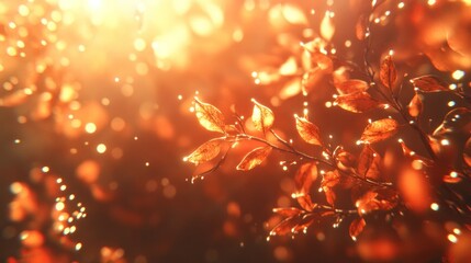 Poster - Golden hour sunlight illuminating autumn leaves with bokeh effect.