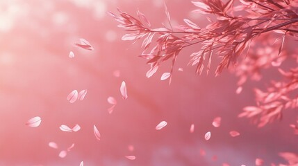 Poster - Pink petals falling from a branch, soft sunlight.