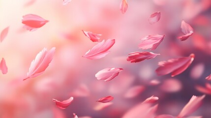 Poster - Pink petals softly falling, dreamy, ethereal background.