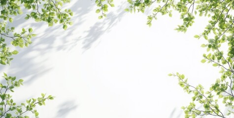 Poster - Spring foliage border on white background.