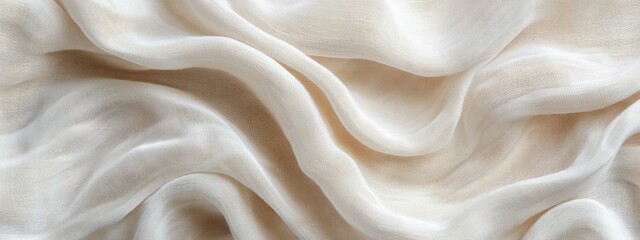 Poster - Soft, flowing cream-colored fabric with elegant drapes and folds, creating a luxurious texture.