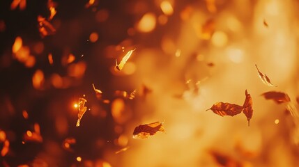 Leinwandbilder - Abstract autumn background with falling leaves and warm light.