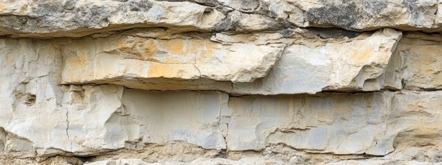Poster - Close-up of layered rock face, showing texture and color variations in beige, grey, and yellow tones.