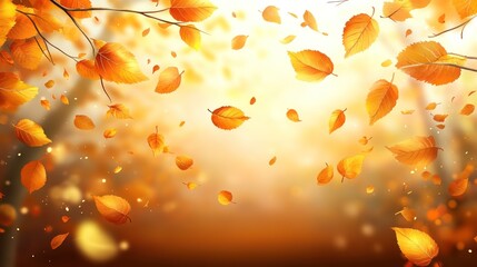 Poster - Golden autumn leaves falling from branches in sunlight.