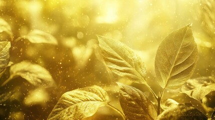 Poster - Golden leaves glistening in sunlight, bokeh effect.