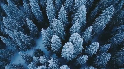 Aufkleber - Aerial view of snow-covered pine forest in winter. (1)