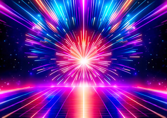 Aufkleber - Abstract background with colorful rays of light and sparks. 3d illustration.