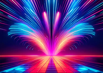 Aufkleber - abstract colorful laser show on dark background, 3d render illustration