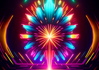 Aufkleber - Neon firework in the dark background. 3D illustration.