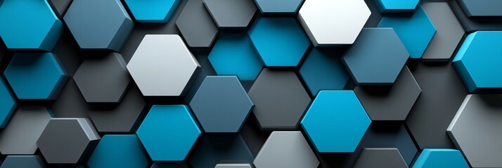 Poster - Abstract 3D Background with Hexagonal Shapes in Blue, Gray, and White. Modern Geometric Pattern.
