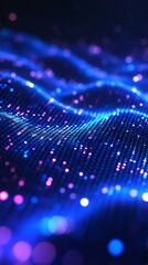 Poster - Abstract digital waves in vibrant blue and purple tones create a dynamic and futuristic backdrop.