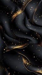 Aufkleber - a mesmerizing black and gold abstract background, featuring flowing fabric-like textures with shimme