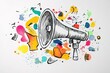 © Маргарита Вайс - stylish ink illustration megaphone with colorful splashes on white background