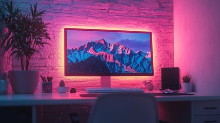 Poster - Efficient and comfortable remote work made possible by a cozy and organized home office desk setup, enhanced with laptop accessories and decor