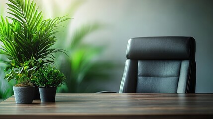 Poster - Minimalist and ergonomic office chair and desk setup isolated on a clean white background, showcasing an organized and productive workspace