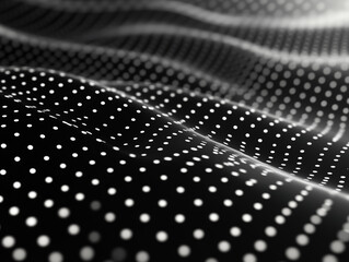 Poster - 3D abstract monochrome background with dots pattern vector design, technology theme, dimensional dotted flow in perspective, big data, nanotechnology