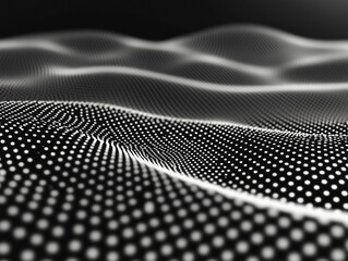 Poster - 3D abstract monochrome background with dots pattern vector design, technology theme, dimensional dotted flow in perspective, big data, nanotechnology