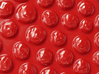 Poster - Close-up of glossy red bubbles on a vibrant red background, creating a playful and dynamic visual texture.