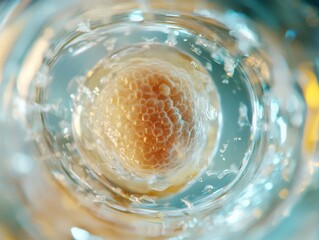 Poster - A magnified view of bubbles forming around a central object submerged in water, creating an abstract pattern.