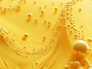 Poster - Macro shot of vibrant yellow liquid with bubbles creating a mesmerizing abstract pattern.