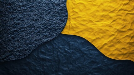 Wall Mural - A two-tone textured background with dark blue resembling coarse, grainy fabric on one half and bright yellow mimicking a soft, velvety texture on the other. 