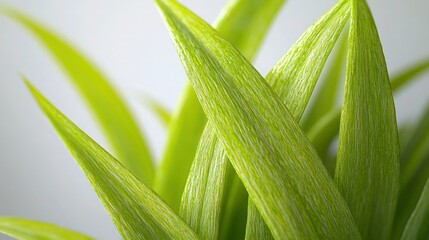 Wall Mural - A close-up view of bright, vibrant green grass blades, each detailed with fine textures and edges. 