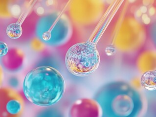 Poster - Colorful abstract spheres and bubbles float in a dreamy, pastel background, creating a serene atmosphere.