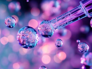 Poster - Close-up of colorful bubbles and a pipette, creating an ethereal and vibrant atmosphere.