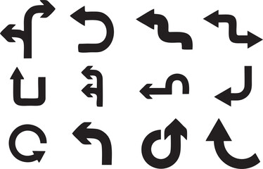 Fototapete - Multiple style and turn Arrow set isolated on white background. Traffic turn symbols and Direction Icons Set. Graphic design help for poster, banner, flyer or sticker. Online video games designing.