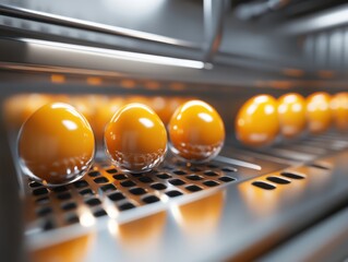 Poster - Close-up of shiny, vibrant orange eggs in a metallic setting, creating a modern, sophisticated look.