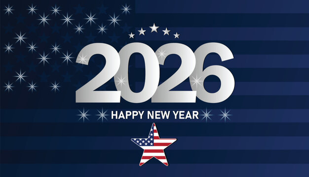 2026 Happy New Year USA wallpaper with shapes and typography, banner, card, poster, template. 2026 Happy New Year USA, Modern background