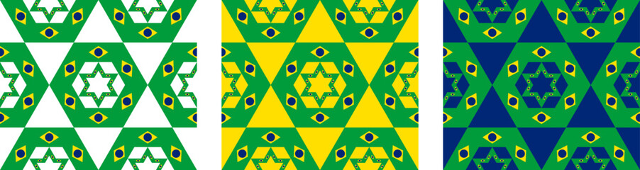 star pattern set of brazil flag for decoration. hexagon background. vector illustration
