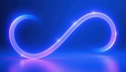 Poster - glowing infinity symbol on blue background. abstract neon light design, perfect for technology, futu
