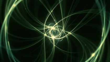 Poster - Abstract swirling green light patterns on black background.  Intricate design with glowing energy. Perfect for technology or mystical themes. wallpaper banner background