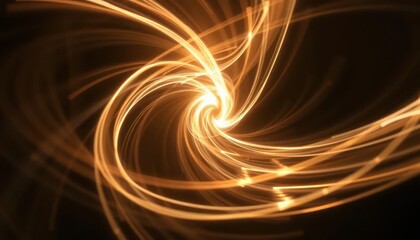 Poster - Golden light trails swirl into a radiant center, creating a mesmerizing abstract vortex. wallpaper banner background