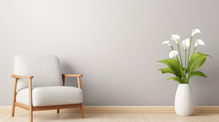 Wall Mural - Interior design inspiration modern chair and flower arrangement in minimalist living room bright and inviting