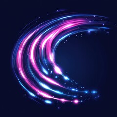 Poster - Colorful abstract wave of blue and pink light trails in a dark background.