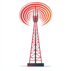 Poster - A vibrant red communication tower with signal waves emanating, symbolizing connectivity and technology.