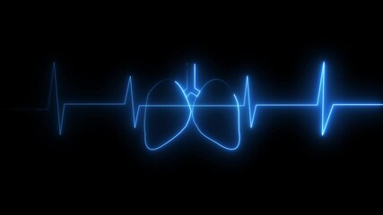 Glowing isolated blu neon line lungs icon . Human Lung and kidney icon animation