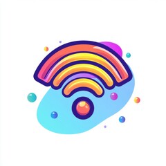 Poster - Colorful Wi-Fi symbol with vibrant gradient and playful bubbles on a light background.