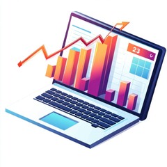 Poster - an illustrated laptop displaying a rising graph and data analysis, symbolizing growth and progress.