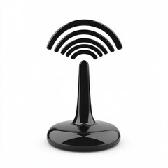Poster - Sleek black wireless signal symbol on a minimalist base, representing modern technology and connectivity.