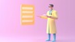 © Watcharaphon - Health info and medical compliance idea. 3D doctor character presenting a medical chart in a colorful setting.