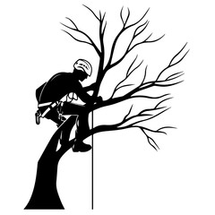 Arborist Working with Trees: Silhouette for Nature and Gardening Themes